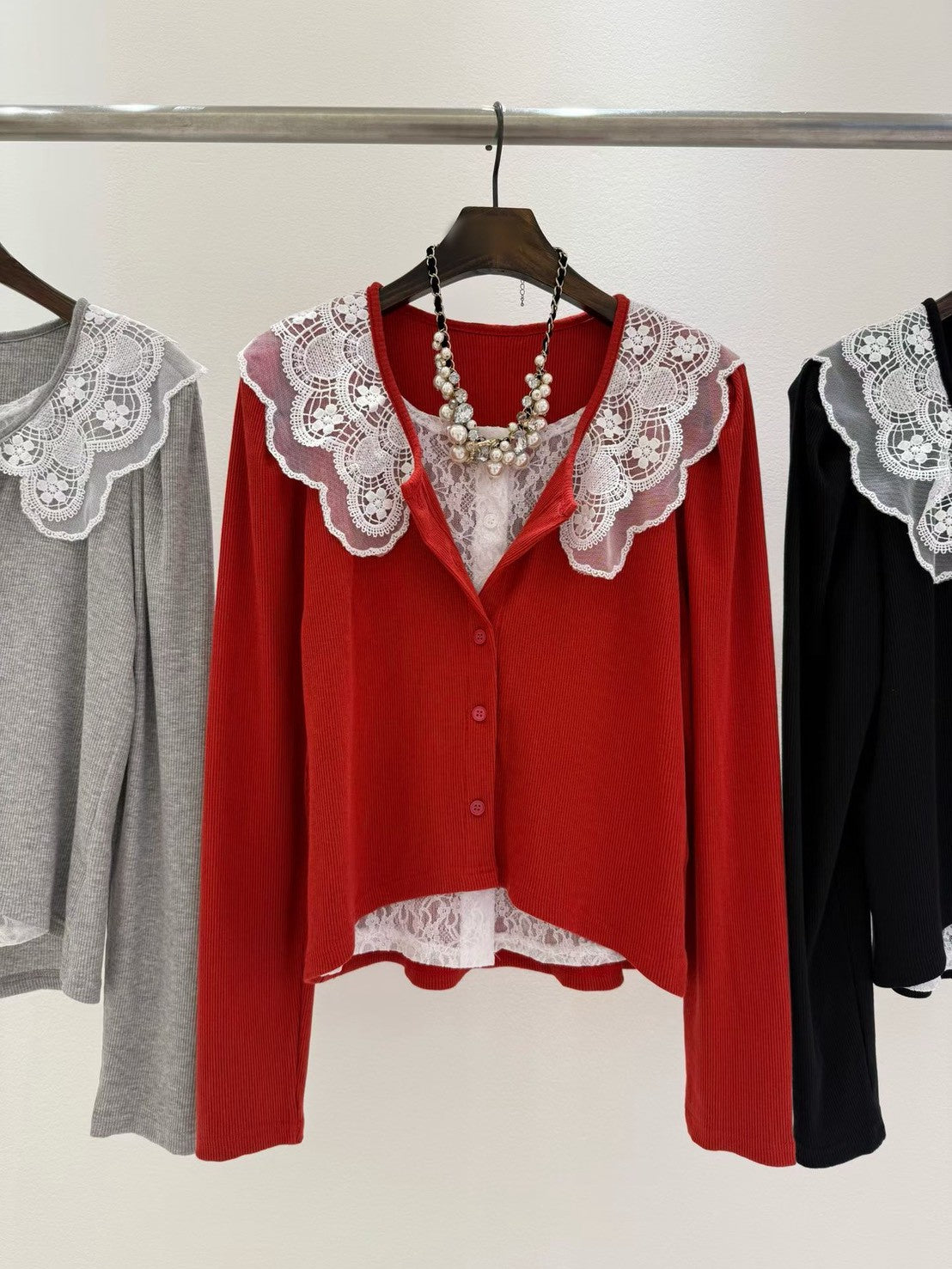 10B212 蕾絲假兩件針織衫