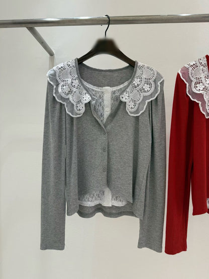 10B212 蕾絲假兩件針織衫