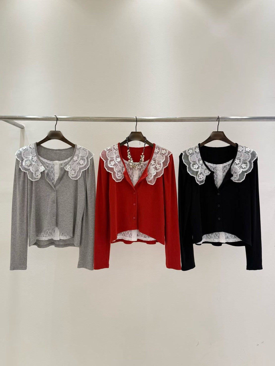 10B212 蕾絲假兩件針織衫