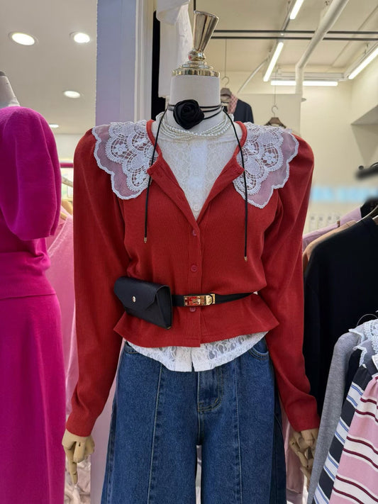 10B212 蕾絲假兩件針織衫