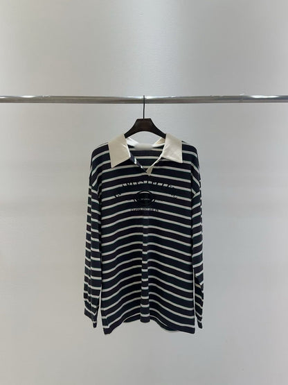 10B211 拚白領字母LOGO條紋長T