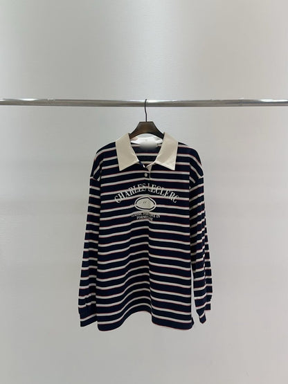 10B211 拚白領字母LOGO條紋長T