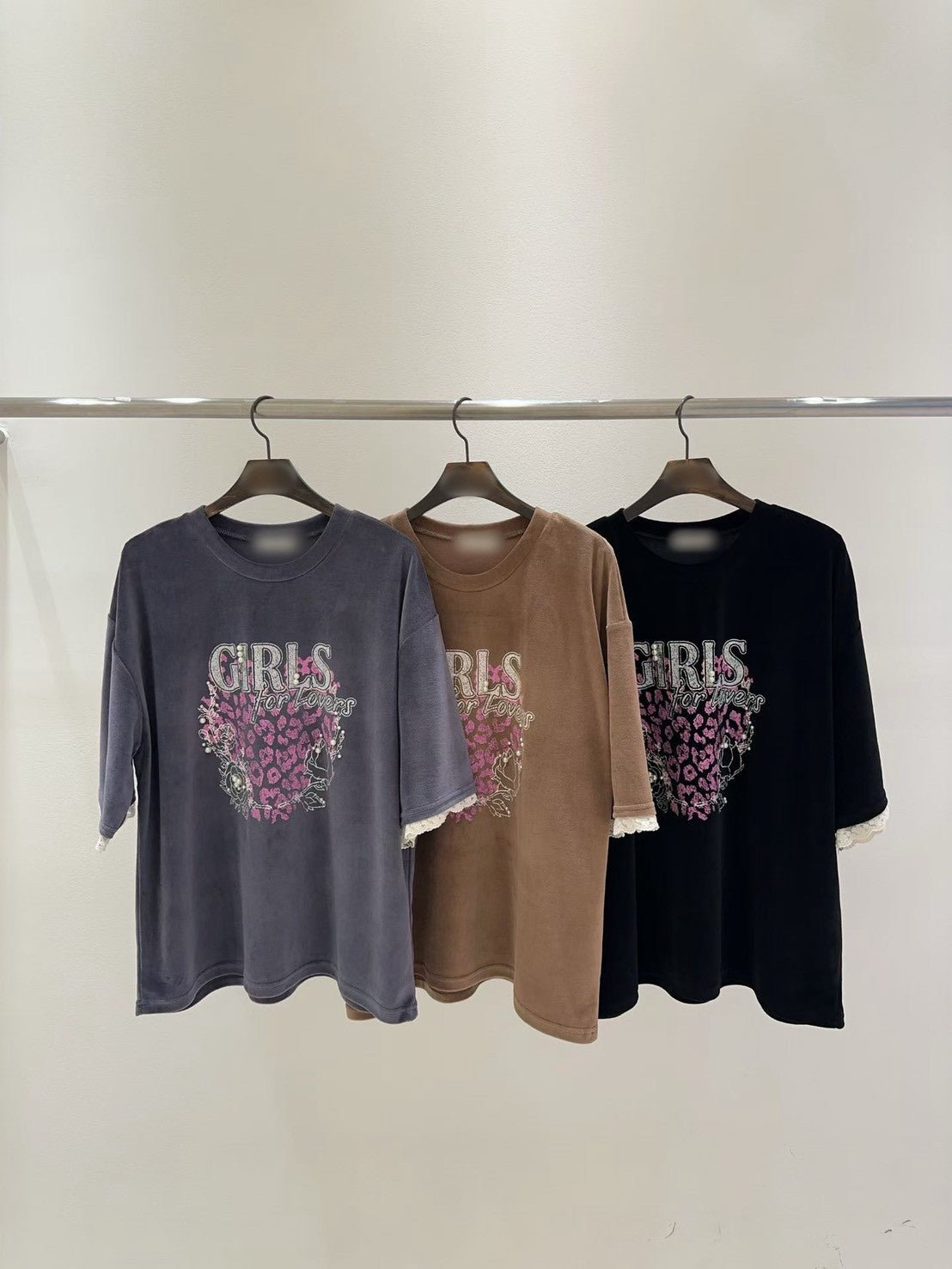 10B207 GIRLS粉紅豹紋絨面短袖上衣