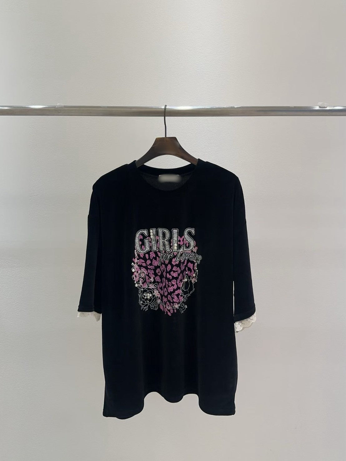 10B207 GIRLS粉紅豹紋絨面短袖上衣