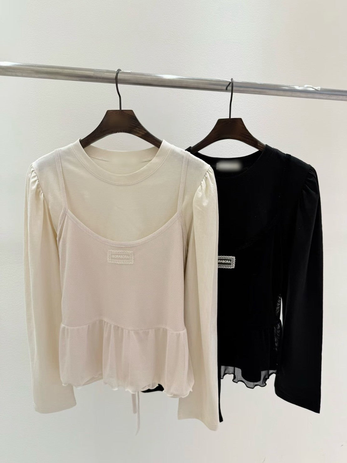 10B206 花苞袖棉T+標籤網紗細帶背心