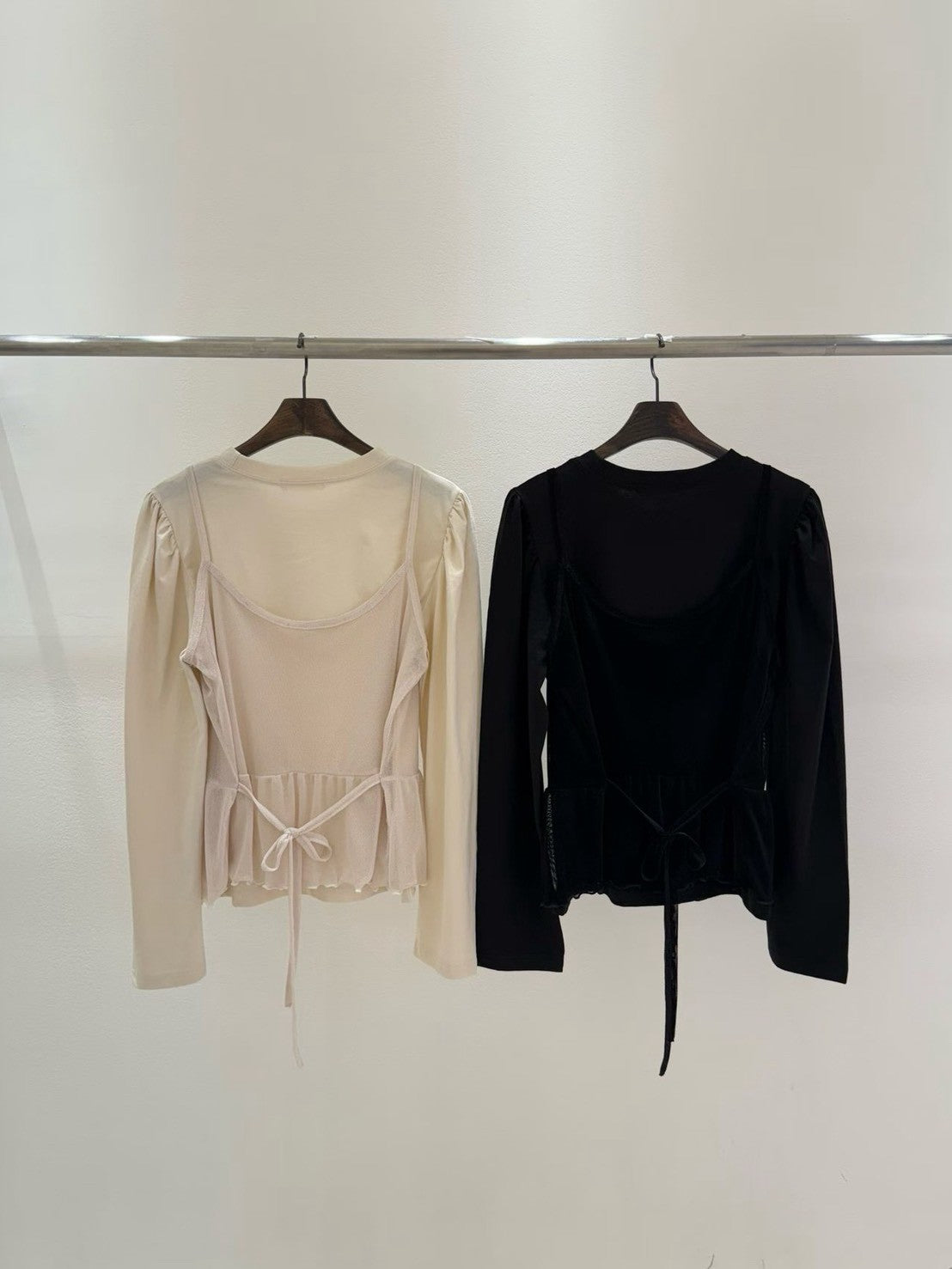 10B206 花苞袖棉T+標籤網紗細帶背心