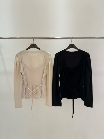 10B206 花苞袖棉T+標籤網紗細帶背心