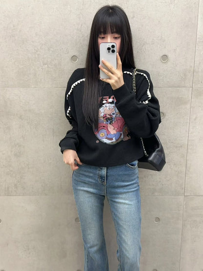 10B204 袖蕾絲鬆餅格紋普派長袖上衣