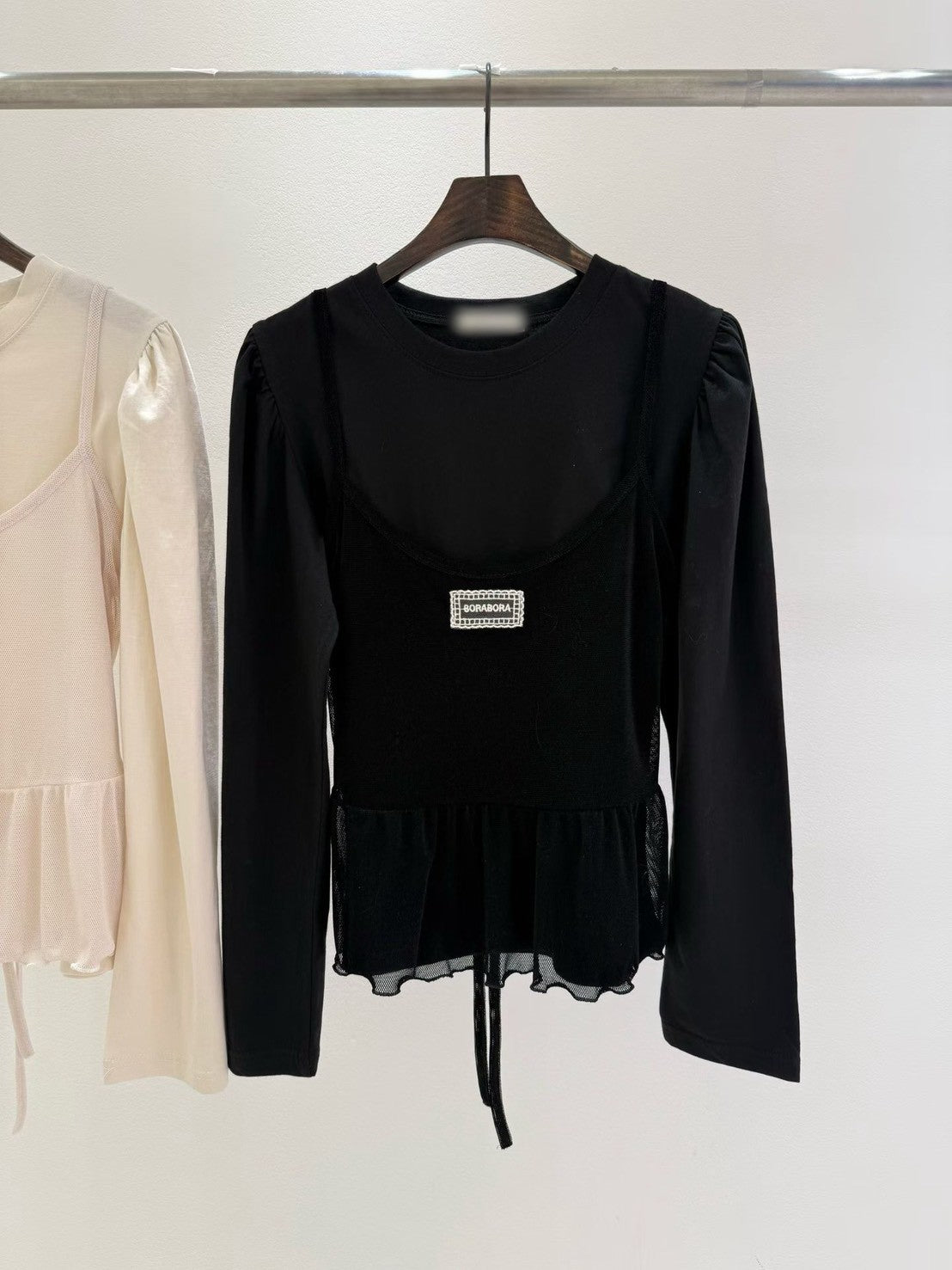 10B206 花苞袖棉T+標籤網紗細帶背心