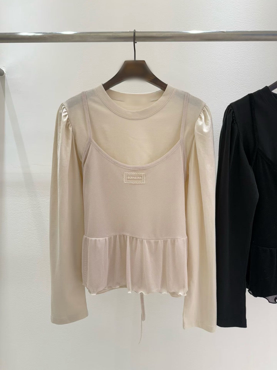 10B206 花苞袖棉T+標籤網紗細帶背心