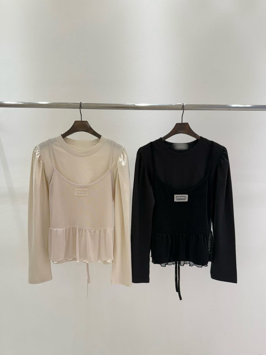 10B206 花苞袖棉T+標籤網紗細帶背心