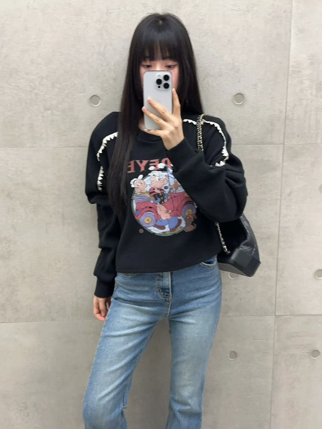 10B204 袖蕾絲鬆餅格紋普派長袖上衣