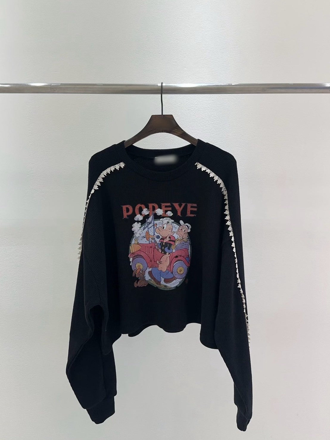 10B204 袖蕾絲鬆餅格紋普派長袖上衣