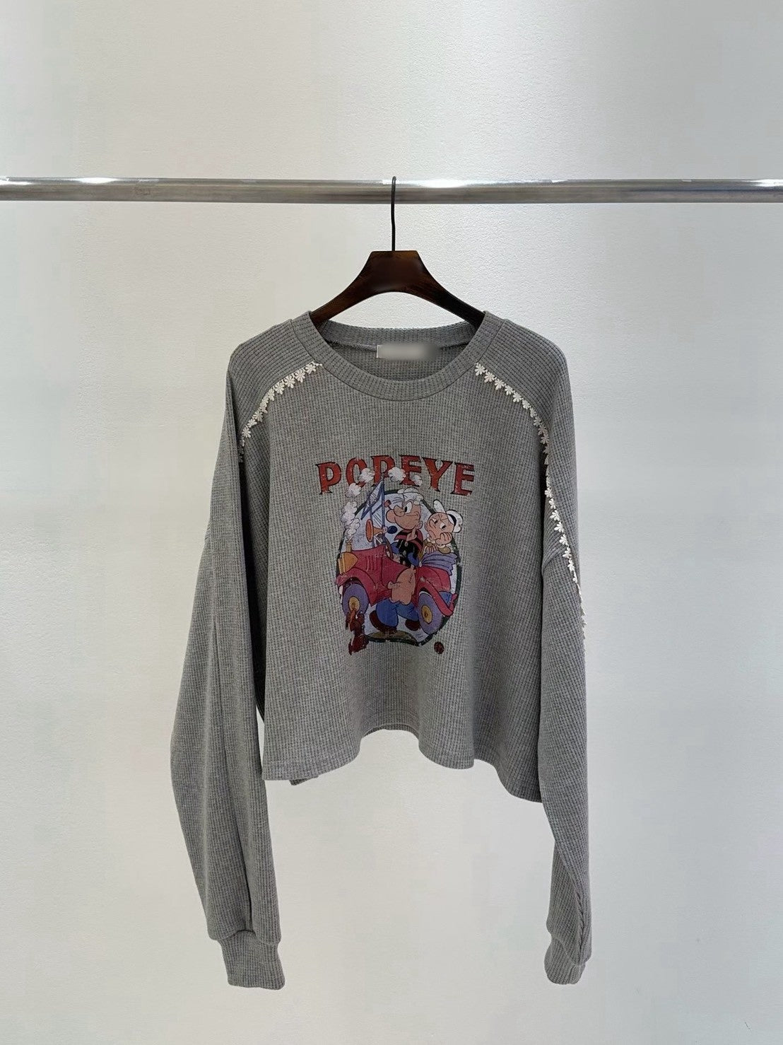 10B204 袖蕾絲鬆餅格紋普派長袖上衣