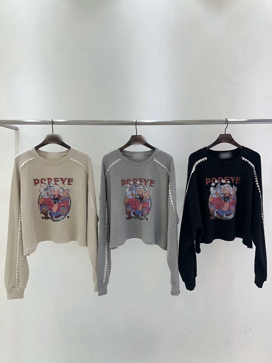 10B204 袖蕾絲鬆餅格紋普派長袖上衣