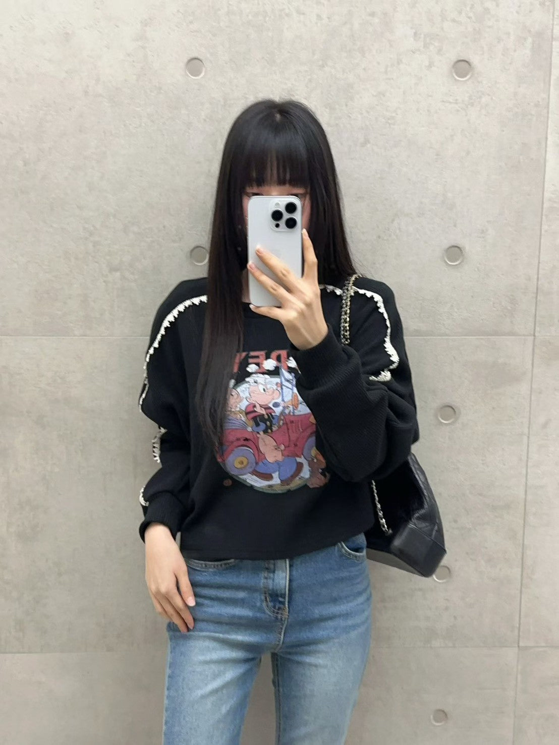 10B204 袖蕾絲鬆餅格紋普派長袖上衣