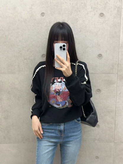 10B204 袖蕾絲鬆餅格紋普派長袖上衣