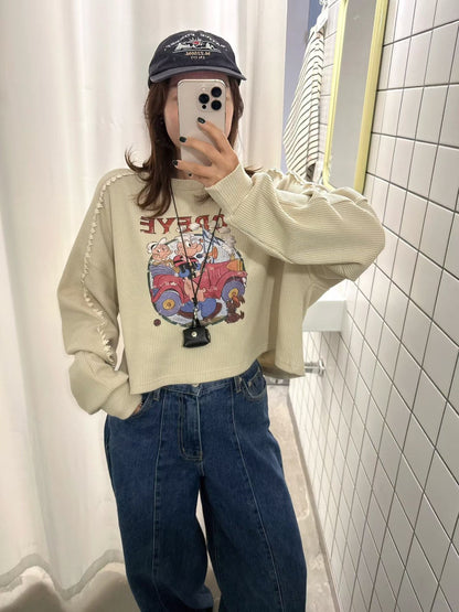 10B204 袖蕾絲鬆餅格紋普派長袖上衣