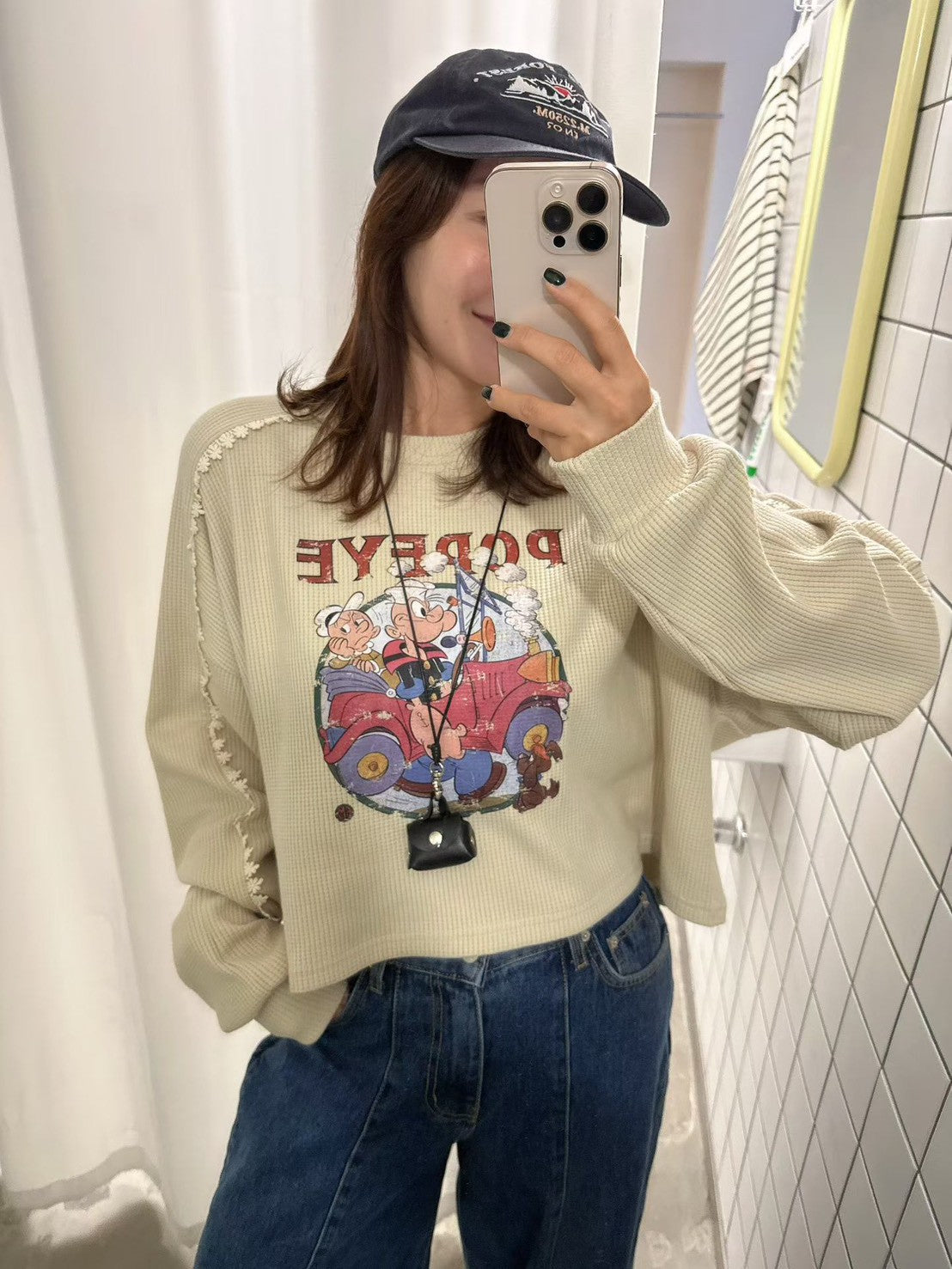 10B204 袖蕾絲鬆餅格紋普派長袖上衣