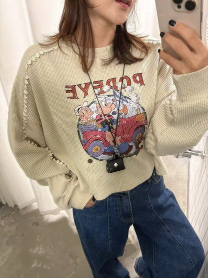 10B204 袖蕾絲鬆餅格紋普派長袖上衣