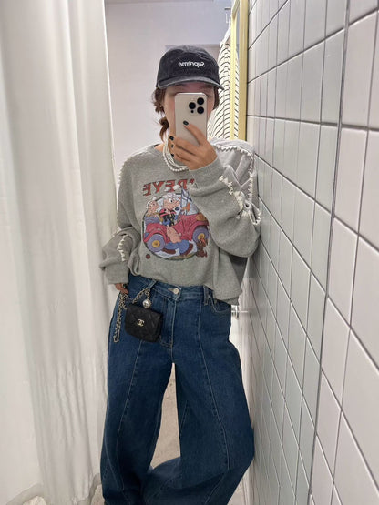 10B204 袖蕾絲鬆餅格紋普派長袖上衣