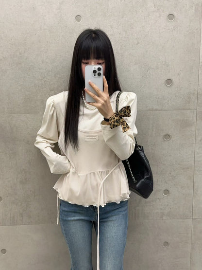 10B206 花苞袖棉T+標籤網紗細帶背心