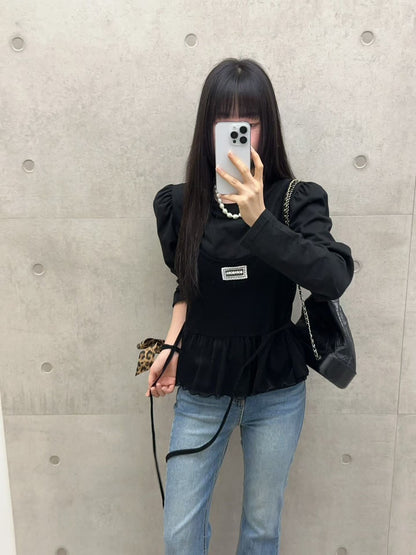 10B206 花苞袖棉T+標籤網紗細帶背心