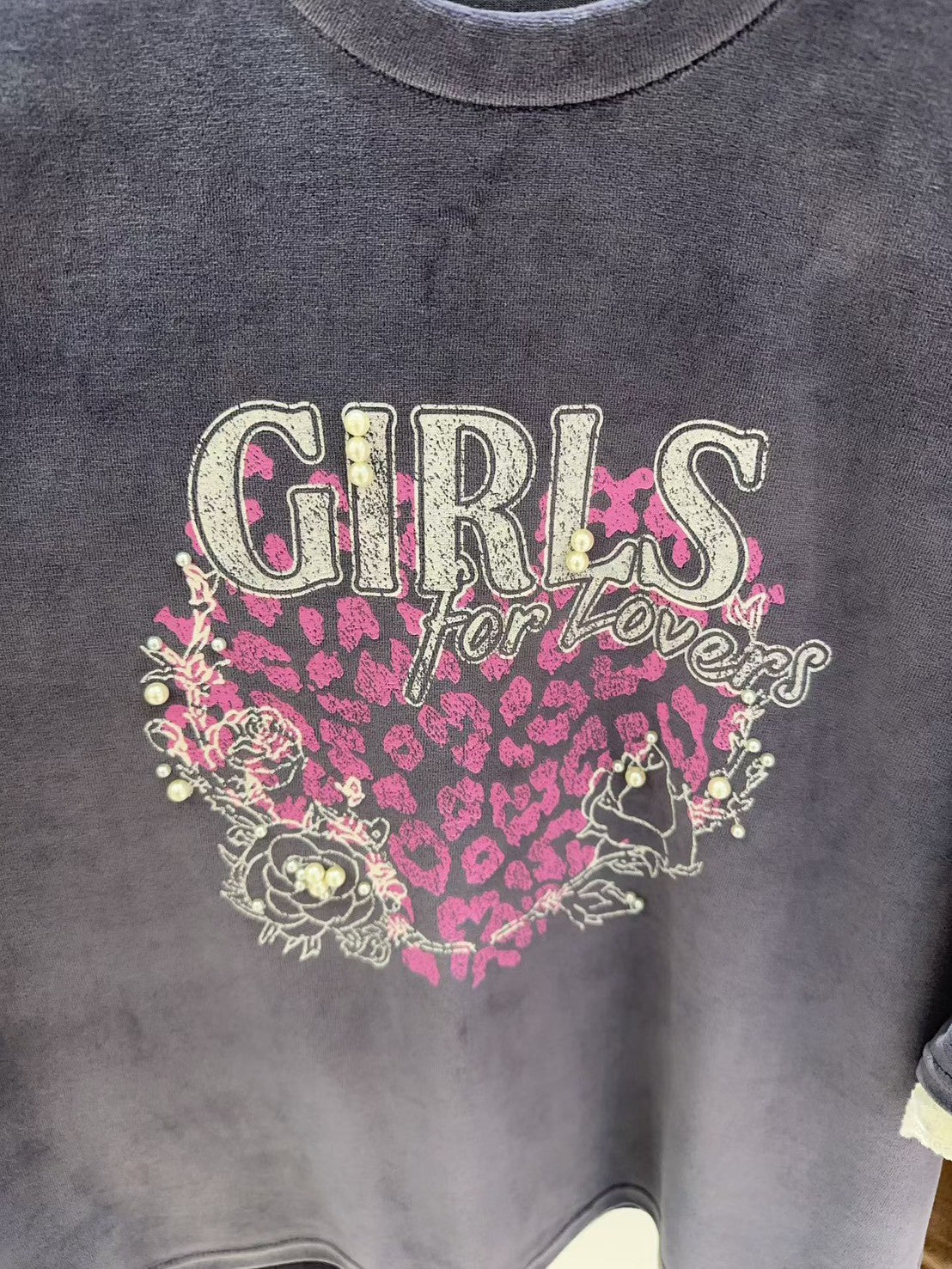 10B207 GIRLS粉紅豹紋絨面短袖上衣