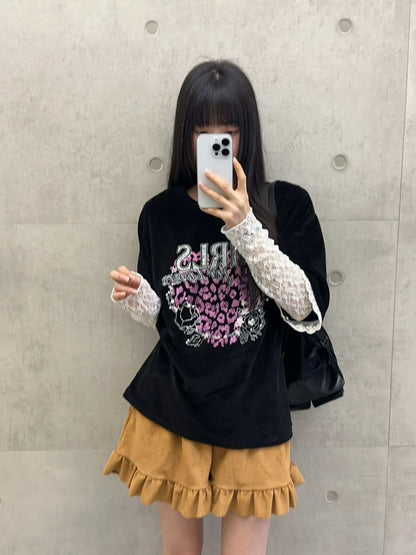 10B207 GIRLS粉紅豹紋絨面短袖上衣