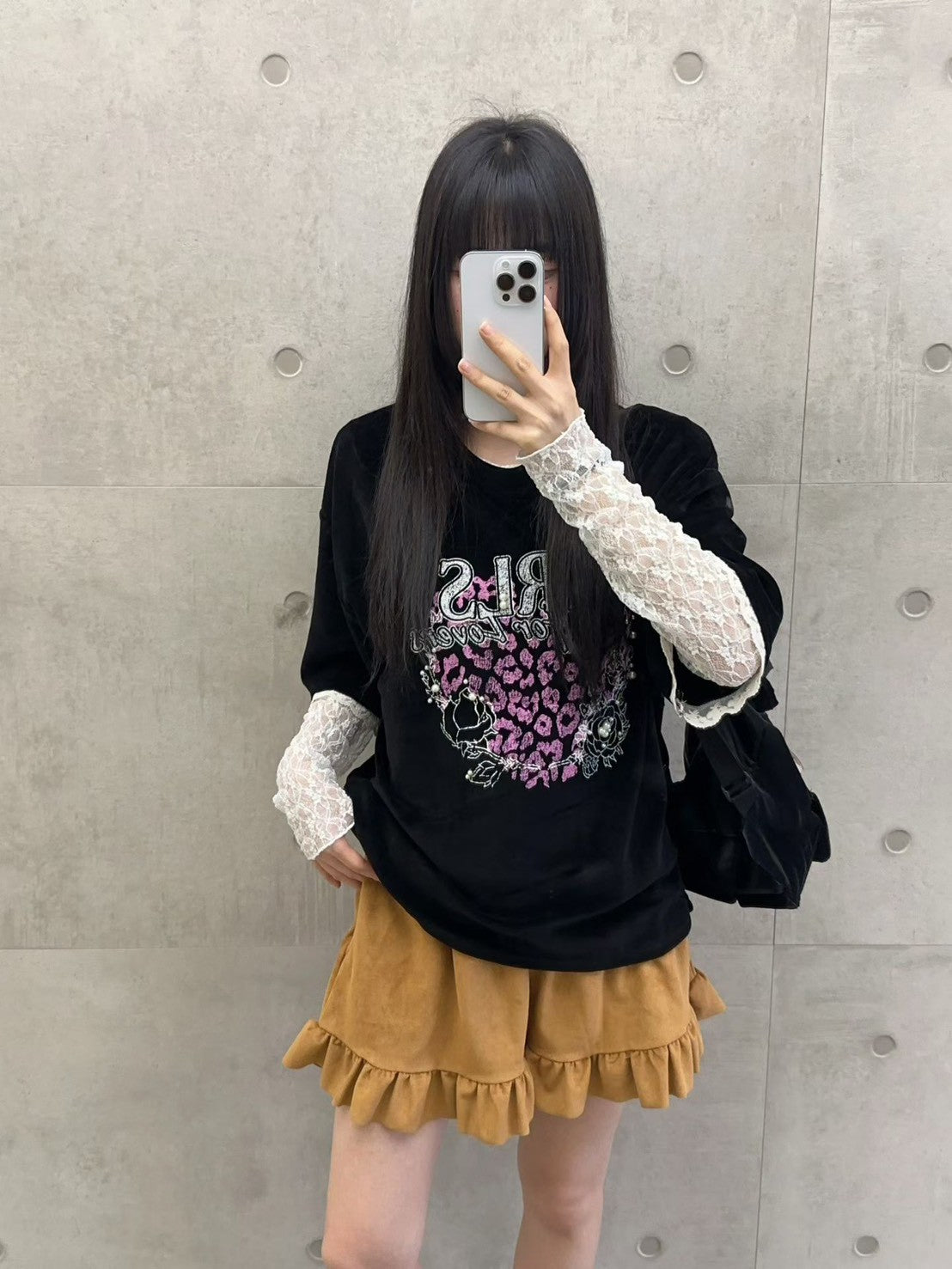 10B207 GIRLS粉紅豹紋絨面短袖上衣