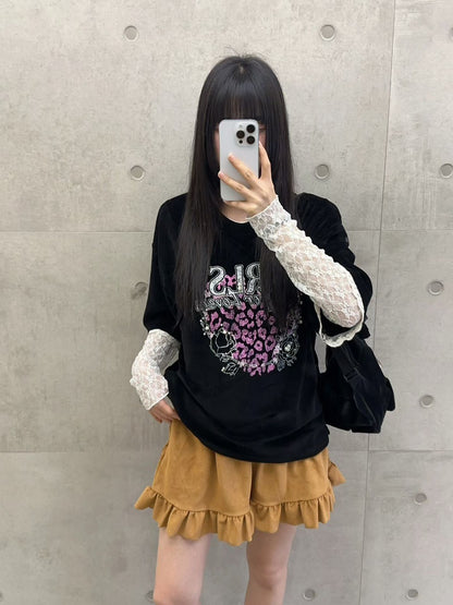 10B207 GIRLS粉紅豹紋絨面短袖上衣