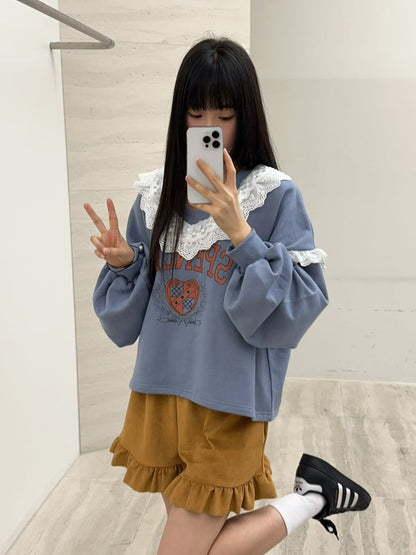 10B208 V領白色布蕾絲衛衣