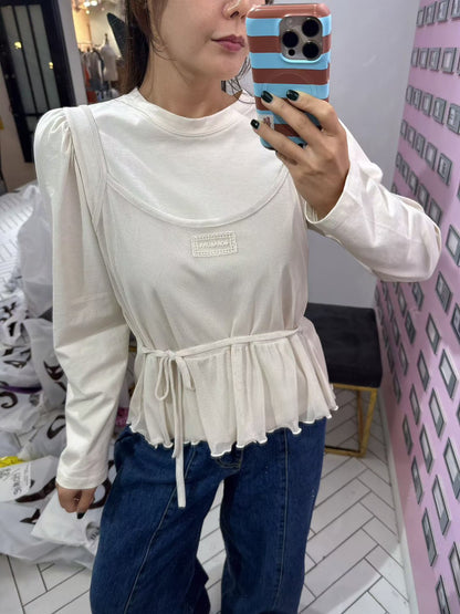 10B206 花苞袖棉T+標籤網紗細帶背心