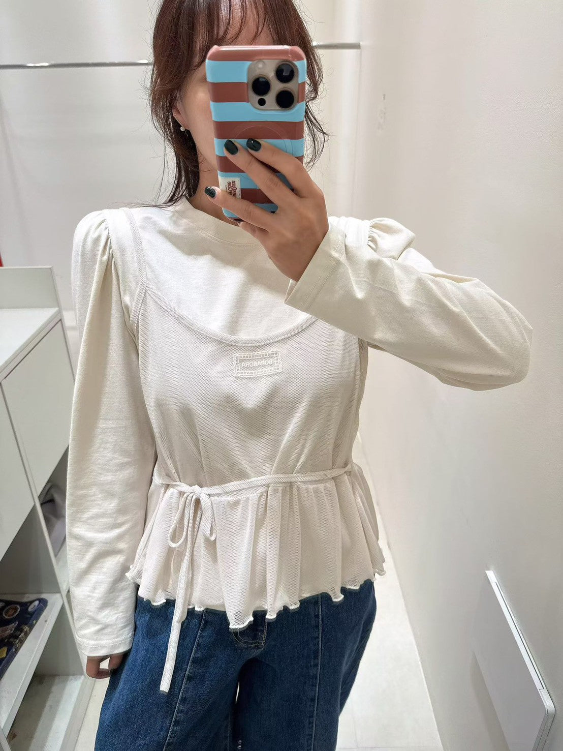 10B206 花苞袖棉T+標籤網紗細帶背心