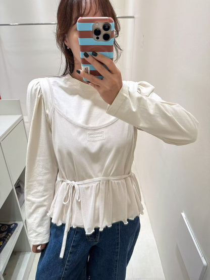 10B206 花苞袖棉T+標籤網紗細帶背心