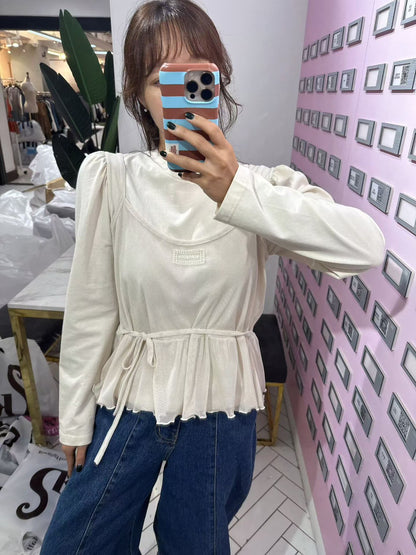 10B206 花苞袖棉T+標籤網紗細帶背心