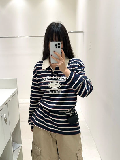 10B211 拚白領字母LOGO條紋長T