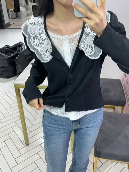 10B212 蕾絲假兩件針織衫