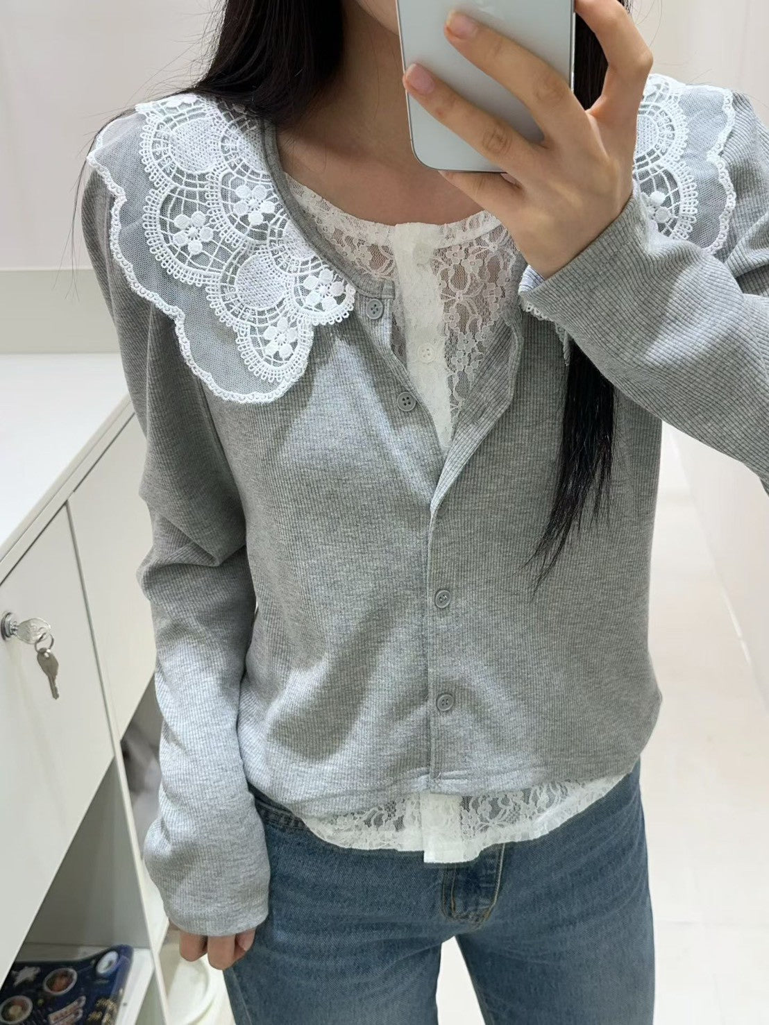 10B212 蕾絲假兩件針織衫