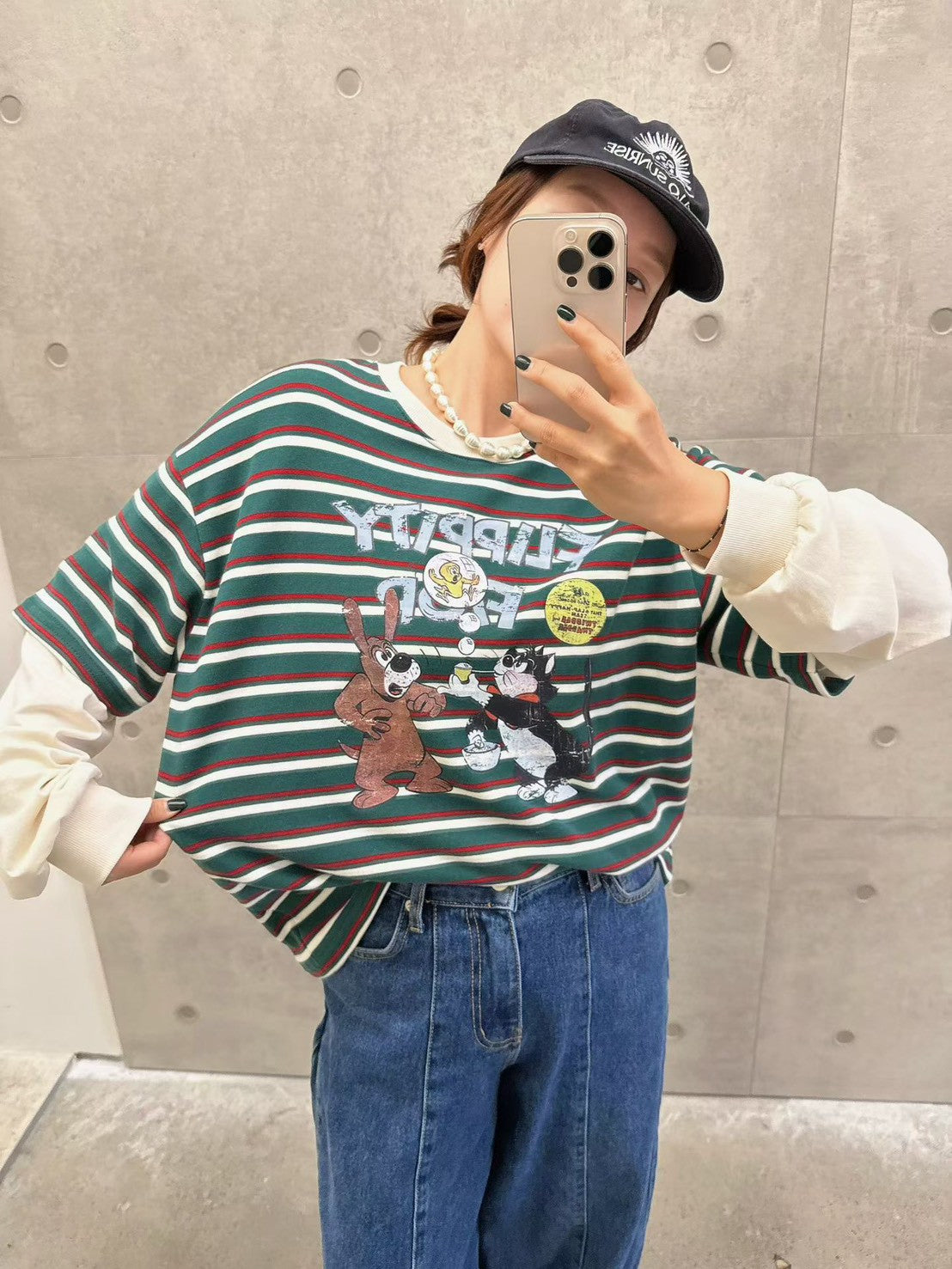 10B213 橫條短T假兩件上衣