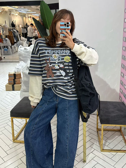 10B213 橫條短T假兩件上衣