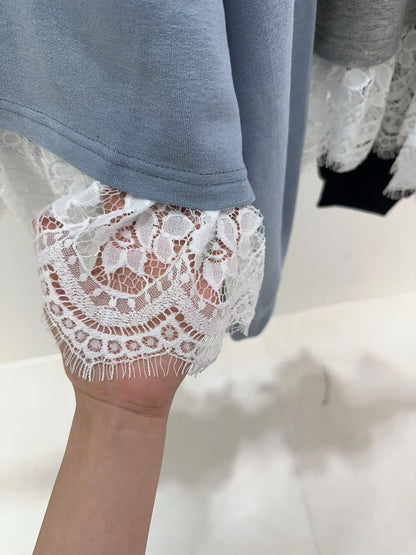 10B202 下擺蕾絲肩挖空薄棉上衣