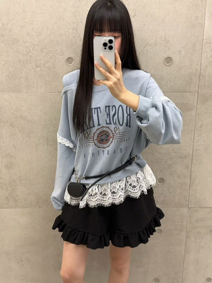 10B202 下擺蕾絲肩挖空薄棉上衣