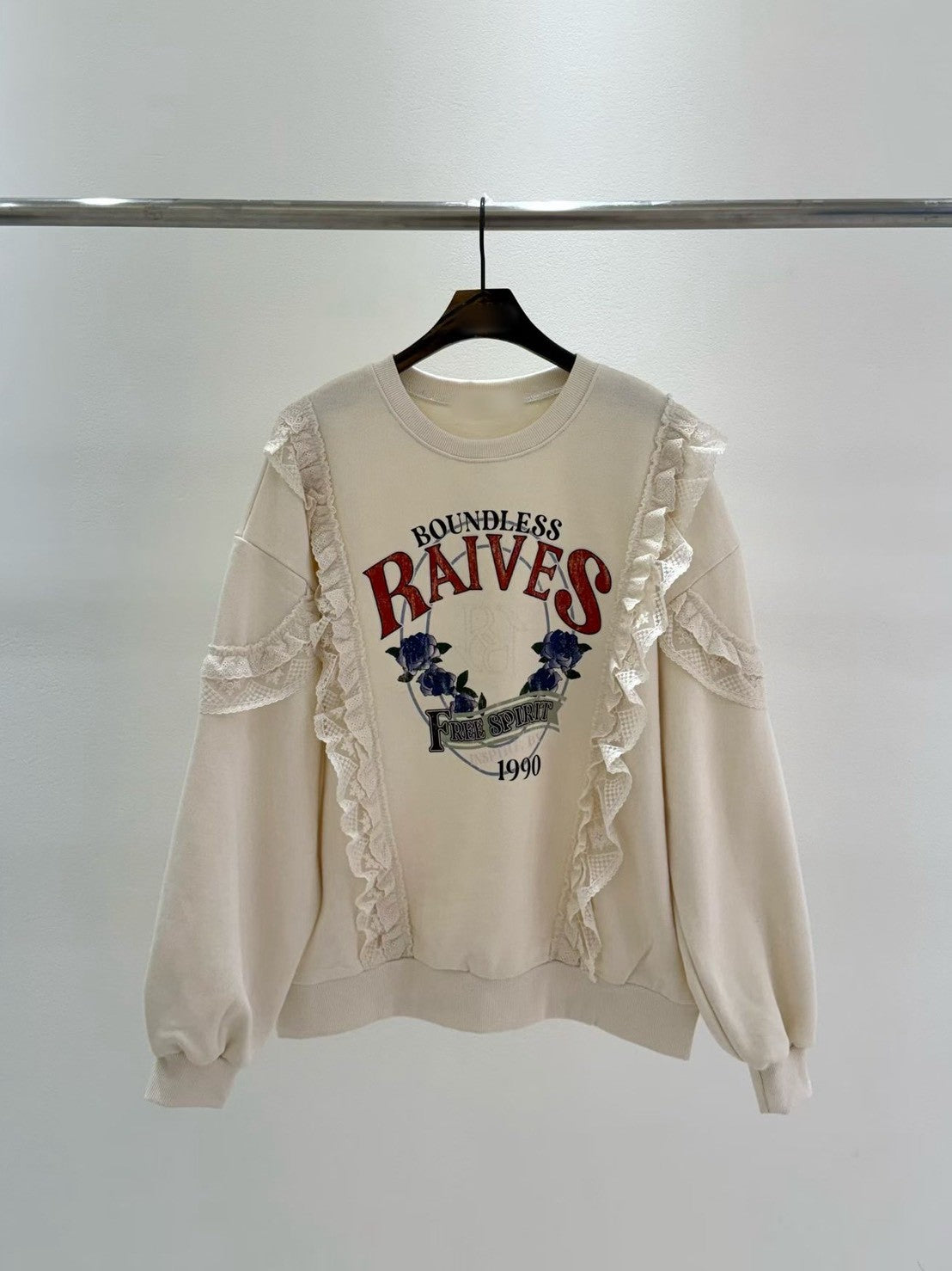 10B217 荷葉蕾絲玫瑰花衛衣(內磨毛)