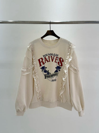 10B217 荷葉蕾絲玫瑰花衛衣(內磨毛)