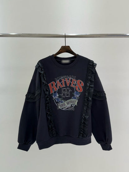 10B217 荷葉蕾絲玫瑰花衛衣(內磨毛)