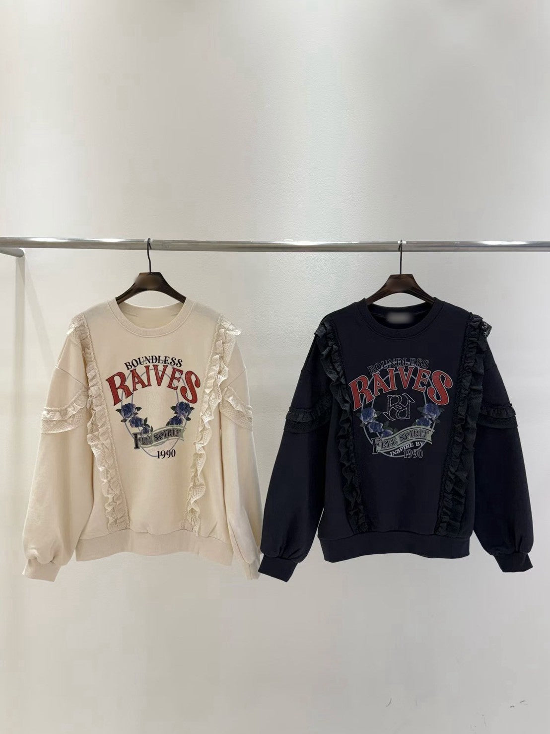 10B217 荷葉蕾絲玫瑰花衛衣(內磨毛)