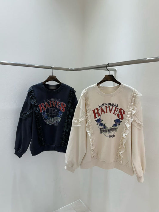 10B217 荷葉蕾絲玫瑰花衛衣(內磨毛)