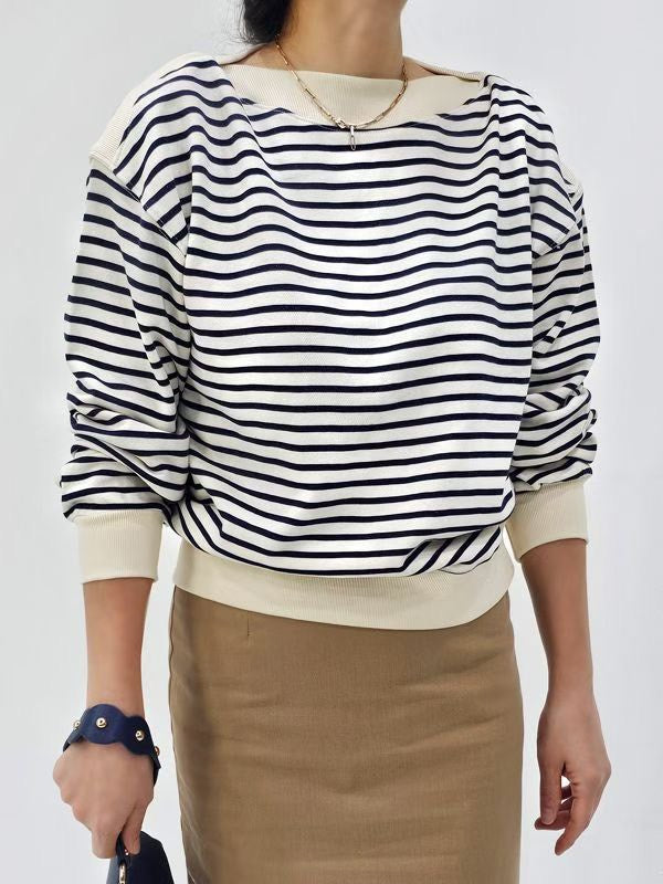 10C115 船型領條紋衛衣