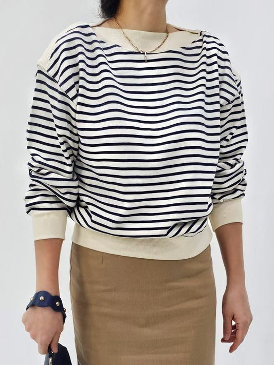 10C115 船型領條紋衛衣